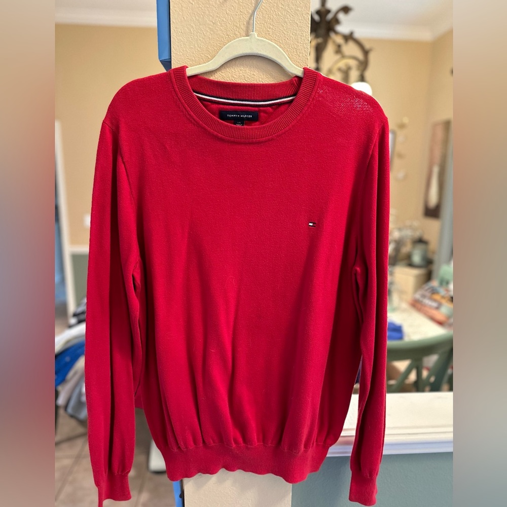 Tommy Hilfinger Mens Red Sweater Large, Premium Cotton